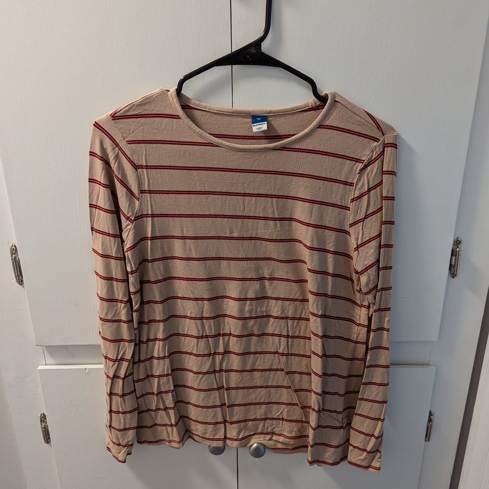 Old Navy Beige Top with Red Stripes